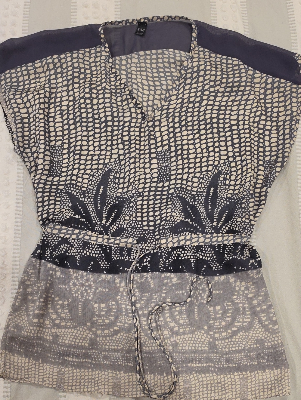 Gray and Cream Printed Tunic Top
